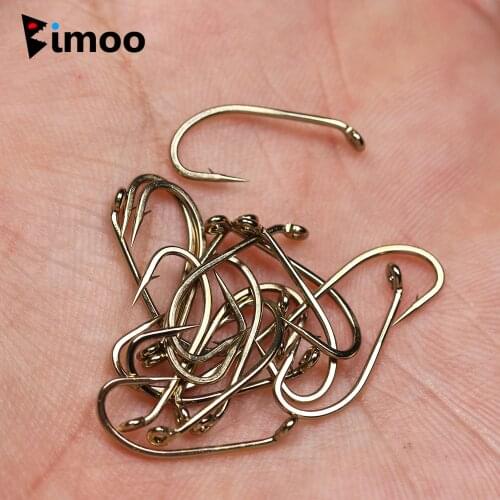 Bimoo 50/200pcs Fly Fishing Dry Fly Hook 2X Standard Wire Nymph Hook Bronze Nickel Finish Fly Tying Material Size #8 #10 #12 #14
