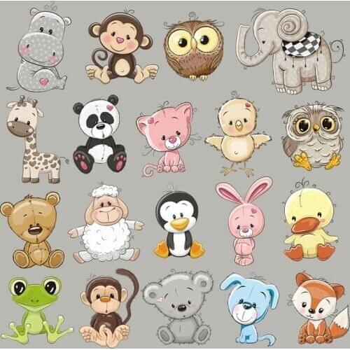 Baby Shirt Iron-On Clothes Little Animals Set Clothing Patches New Washable Garment Accessory Diy Heat Transfer Panda Monkey