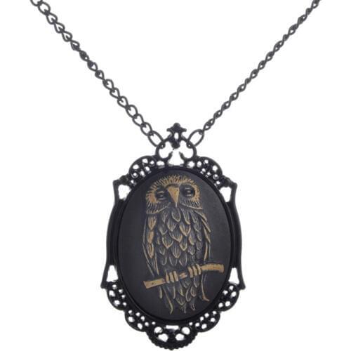 DoreenBeads Fashion Steampunk Necklace Black Link Chain Black Setting Antique Bronze Owl Pattern Pendant Punk Jewelry,1 Piece