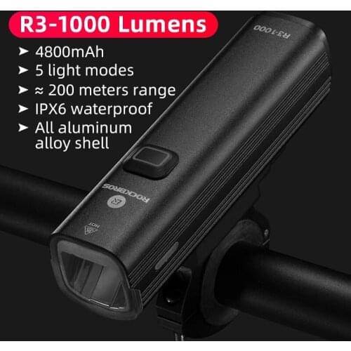 ROCKBROS 1000Lumen 4800mAh Bicycle Headlight Bike Light Front Power Bank USB Chargeable Waterproof MTB Cycling Lamp Flashlight
