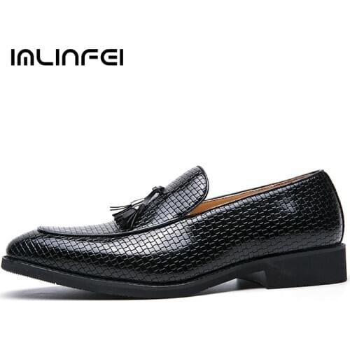 IMLINFEI Mens business leather shoes tassels ventilation simplicity