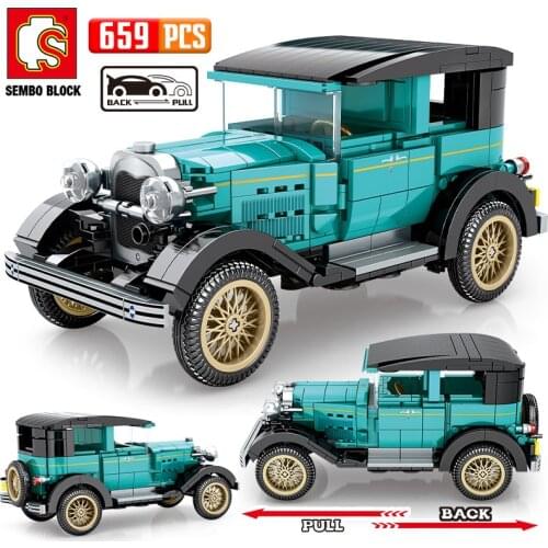 SEMBO BLOCK City Pull Back Technical Classic Car Building Blocks Beijing Auto Museum Vehicle Bricks Toys For Children