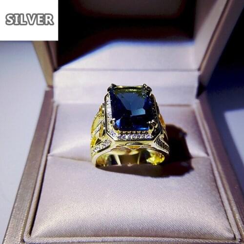 Fashion Creative blue zircon Large sapphire male domineering ring for women party engagement ring jewelry gift high quality