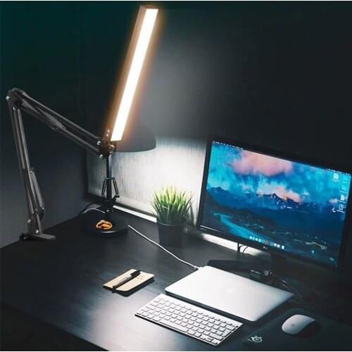 Monopod Mount Bracket with LED Desk Lamp Fill Light Arm Holder Folding Photography Tripod for Living Reading Office Tabletop