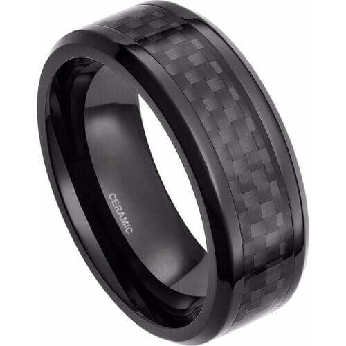 Eamti 6/8mm Mens Black Rings Carbon Fiber Inlay Ceramic Ring Wedding Band Dark Male Jewelry Finger Band Unique Anillo Hombre