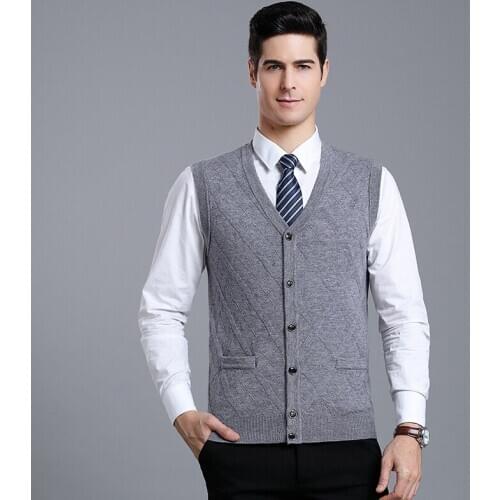 High Quality Winter Mens Slim Fit Sleeveless Pure 100% Cashmere Knitting Pullover Casual Vest V-neck Solid Argyle Color Sweater