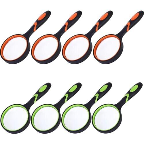 8 Pack 10X Handheld Magnifying Glass Reading Magnifier for Seniors and Kids, 50mm Magnifying Lens with Rubber Handle