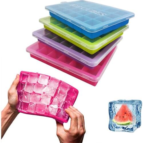 New 24 Grid Silicone Ice Cube Maker Trays With Lids For Freezer Icecream Cold Drinks Whiskey Cocktails Kitchen Tools Ice Mold