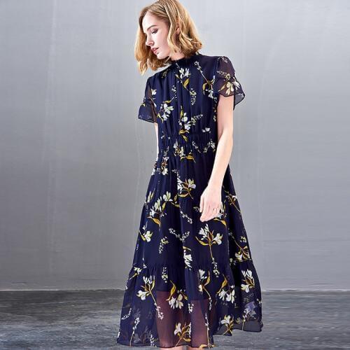 Summer 100% silk Dress New European And American Boutique Dress With Silk Dress