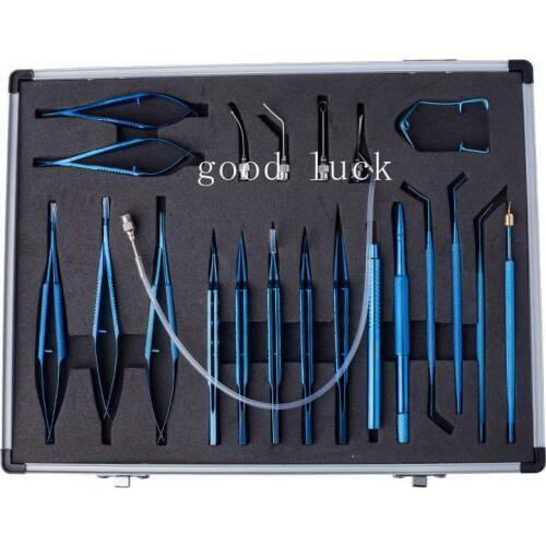New 21PCS Titanium Alloy Eye Ophthalmic Set Instrument Eye Micro Tweezers Scissors Needle Holder Set Surgical Tools