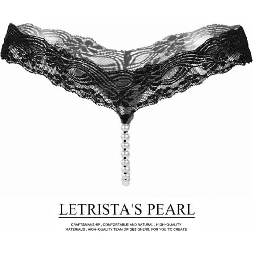 Original pure color sexy lace t-shaped pants pearl massage underwear womens transparent traceless fun t-shaped pants