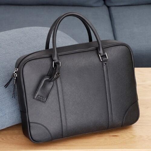 Mens Handbag Cowhide Briefcase Large Capacity Laptop Crossbody Bag Simple Genuine Leather Business Bag