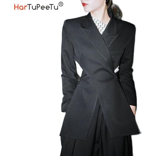 Fire Blazer Women 2020 Plus Size Cool Outwear Slim Fit Autumn Backless Cross Tunic Design Buttons Long Sleeve Hollow Out Cut Top