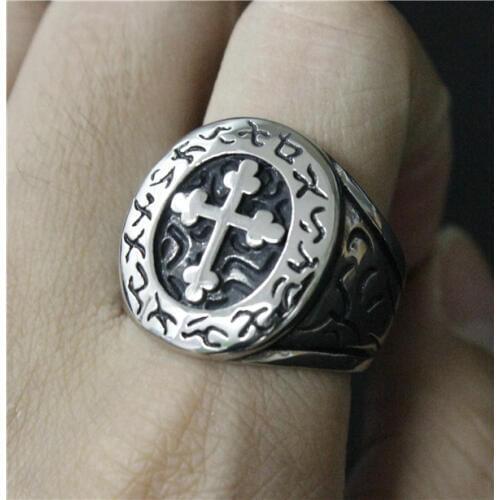 Drop Ship Size 7-13 Cool Jesus Cross Bible Ring 316L Stainless Steel Man Motor Biker Vintage Fashion Anchor Ring