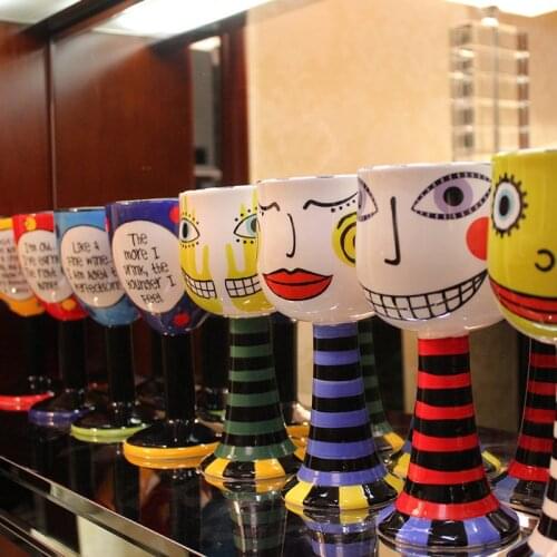 Painted high-footed cup Fashion personality ice cream cup coffee cup champagne wine glass Creative ceramic cup