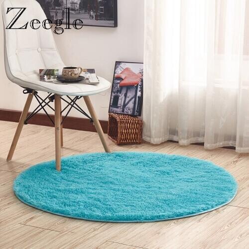 Nordic Style Long Plush Carpet Colorful Round Carpet For Living Room Large Size Floor Mat Bedroom Hallway Shaggy Rug Foot Mat