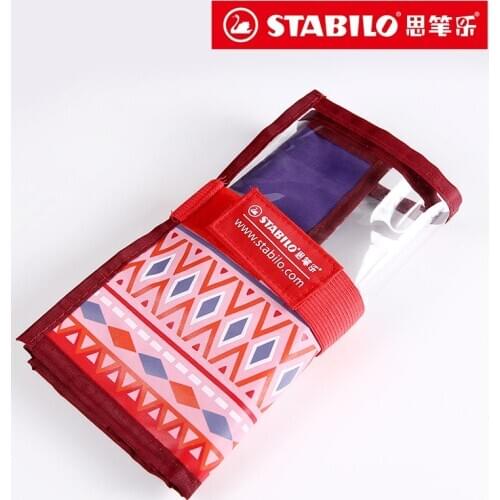 STABILO Pen Bag 30 Holes Roll Up Pencil Case School Supplies Multi-functional Storage Roller Blind