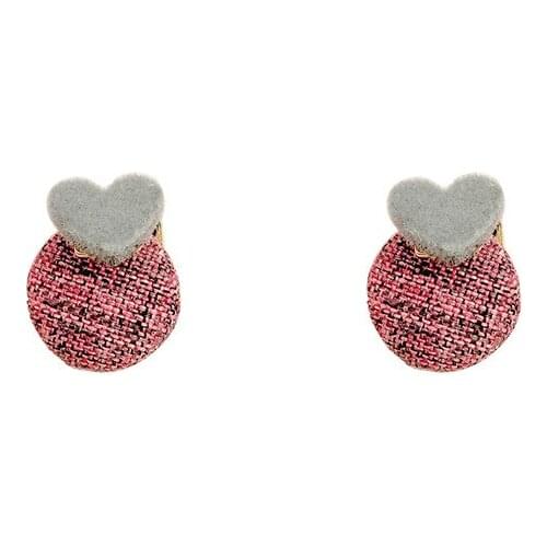 TIMEONLY Korean Fashion Cloth Love Heart Round Stud Earrings for Women Lattice Charms Earring Winter Party Gifts Jewellery