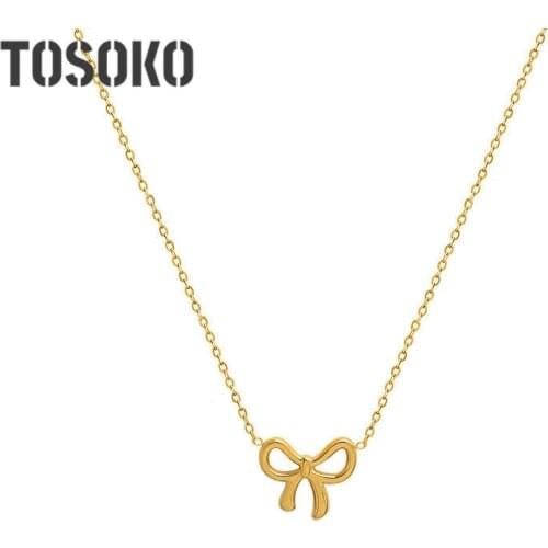 TOSOKO Stainless Steel Jewelry Bow Pendant Necklace Womens Design Sense Of Clavicle Chain BSP878