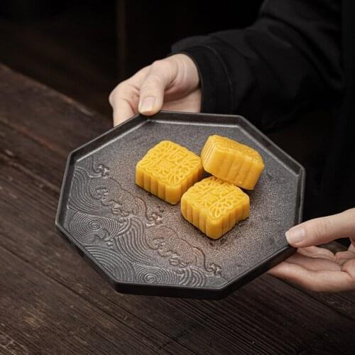 Japanese Gilding Iron Glaze Bamboo Tea Tray Ceramic Pot Pot Holder Support Tea Table Small Tea Tray Fruit Tray Tea Cake Tray