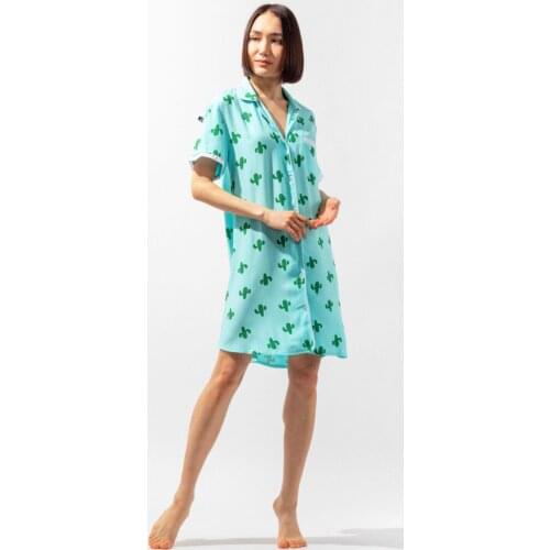 Blue Collage Button Women 'S Nightgown-Mıx