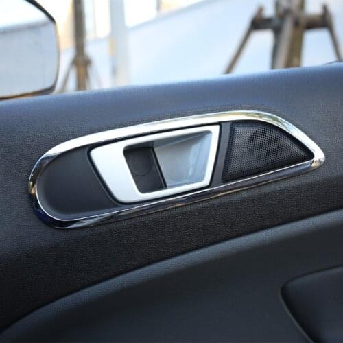 Foal Burning Abs Chrome Inner Trim Door Hand Clasping Decorative Ring Sticker for Ford Ecosport Fiesta MK7 Auto Accessories