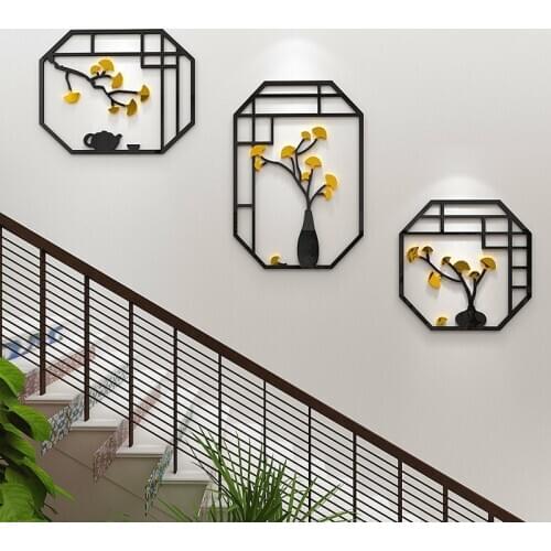 [HHT] 3D Stereo Acrylic Plant Flower Wall Stickers New Chinese Restaurant Wall Decoration Living Room Background Decals Sticker