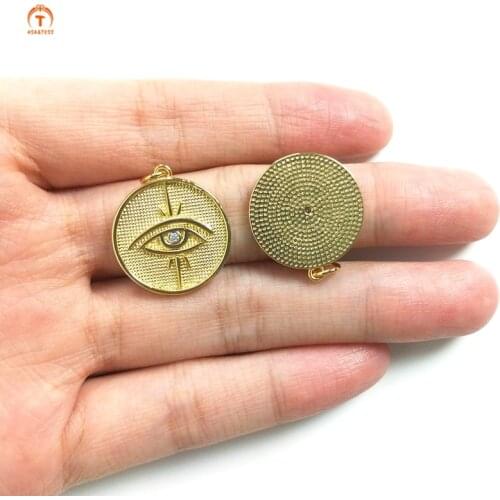 5pcs Evil Eye Round Pendant Brass Plate Evil Eye Amulet Spiritual Cubic Zircon Charm Necklaces For Women Jewelry Earrings Making