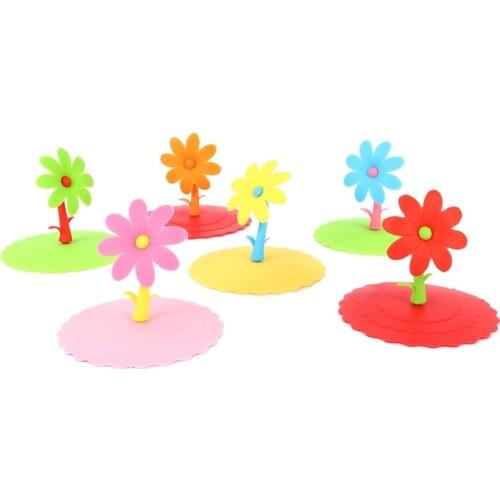 6 Pcs Sun Flower Silicone Cup Cover For Hot And Cold Drink, Cup Lid Anti-Dust Leak-Proof And Non-Toxic