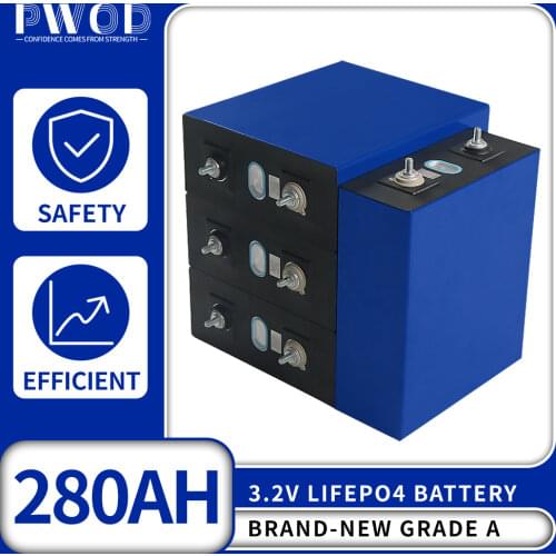PWOD NEW 3.2v 280ah lifepo4 4-48pcs rechargeable battery lithium iron phosphate solar cell pack 12v 24v 48v EU US tax free