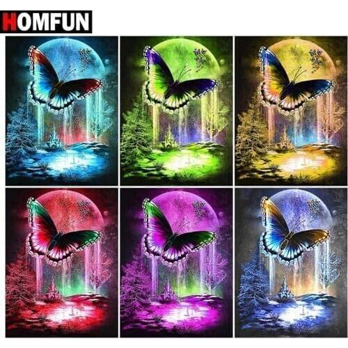 HOMFUN Full diamond Painting "Butterfly moon" Resin Drill Embroidery 5D Diy Diamond Painting Handmade Cross Stitch gift