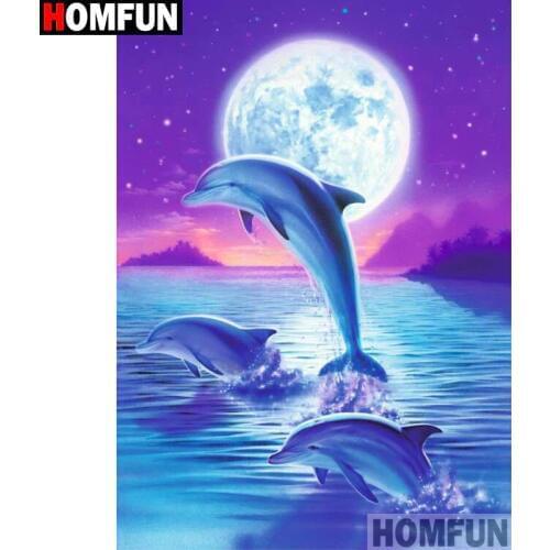 HOMFUN Full Square/Round Drill 5D DIY Diamond Painting "Animal dolphin" 3D Embroidery Cross Stitch 5D Home Decor A13606