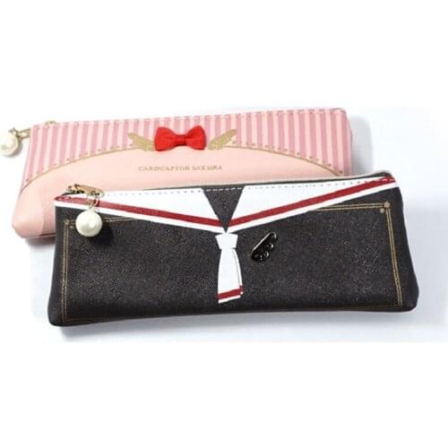 Anime Card Captor Sakura The Clow Printed PU Cartoon Cosplay sakura Girls Pen Bags Wallet Purse Zipper Bow Cosmetic Make Up Bag