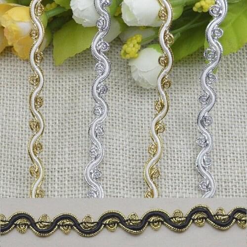 Free Shipping 40Meters DIY Sewing Accessories S Shape Lace Trim 10mm Gold Silver Curve Lace Binding Ribbon Tapes 3Colors