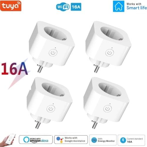 16A EU Smart Wifi Power Plug With Power Monitor Smart Home Wifi Wireless Outlet Timer Plugs Work With Alexa Google Home Tuya App