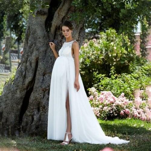 Bohemian Maternity Wedding Dresses Boho Maxi A Line V Back Pregnant Tulle Bridal Gowns Vestido De Noivas