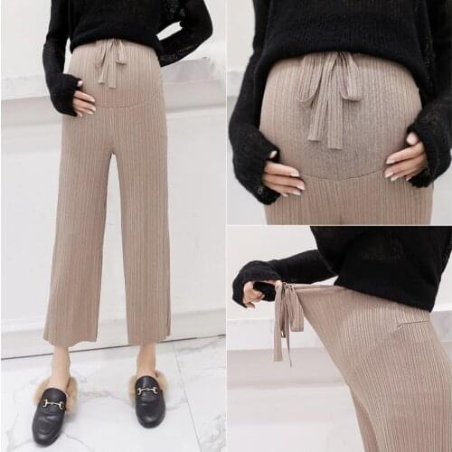 Maternity pants spring and autumn wide-leg pants pleated retro gentle wind knit high waist drape pregnant belly lift pants