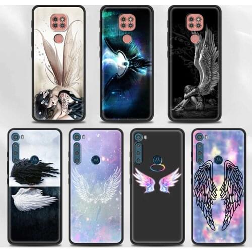 Angel Wings Case for Moto G Stylus(2021) G30 G10 G9 G8 Plus Power Lite Play One Fusion Hyper Edge E6s Black Cover