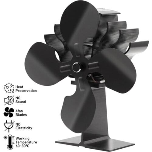 4 Blades Black Fireplace Heat Powered Stove Fan Wood Burner Eco Friendly Quiet Home Fireplace Fan Efficient Heat Distribution