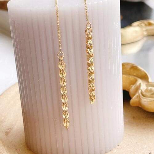 2021 New 18K Gold Plated Phoenix Tail Long Earring Line Temperament Fashion Fan-shaped Fishtail Stainless Steel Earrings Jewelry
