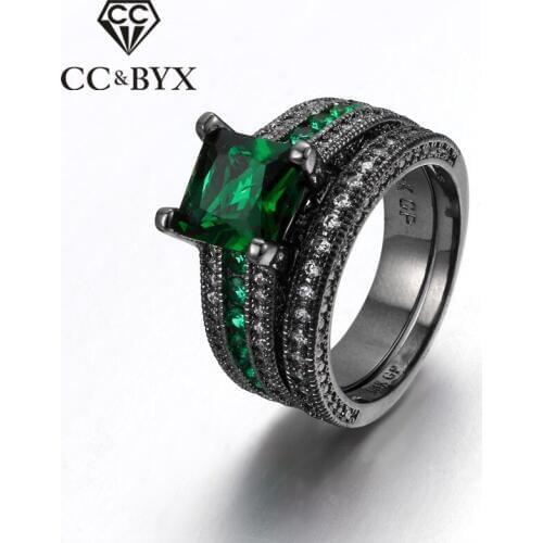 CC Rings For Women Fashion Vintage Jewelry Black Gold-Color Green Square Stone Party Ring Anillos Mujer Bijoux Femme CC1231