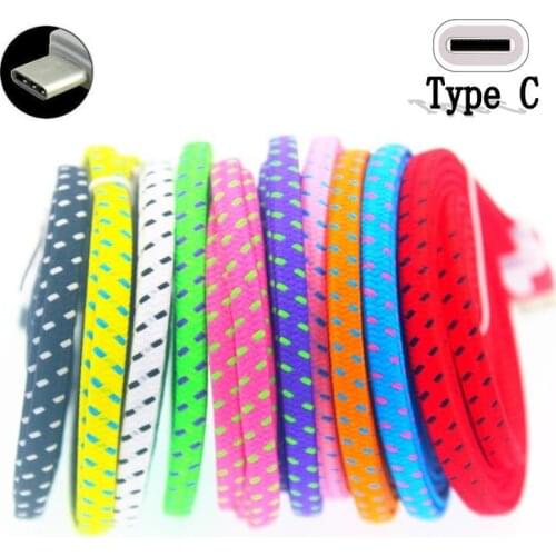 Mobile Phone Cables Nylon Braided Flat TypeC usb c Cable For Macbook USB Type C Cable For Samsung Galaxy S8 1m 2m 3m 300pcs/lot