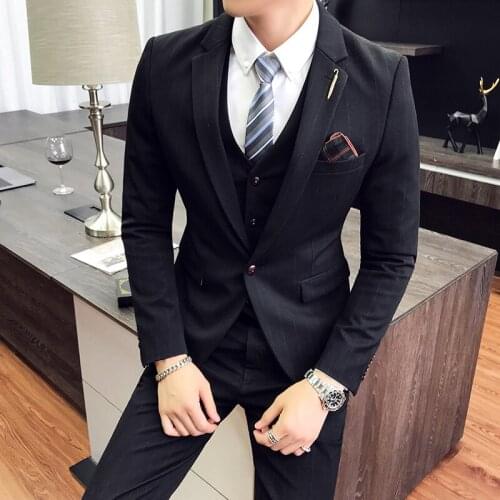 Mens Suit Suit (jacket + Vest + Pants) New Mens Fashion Boutique Gentleman Wedding Dress Suit Mens Business Casual S-7XL