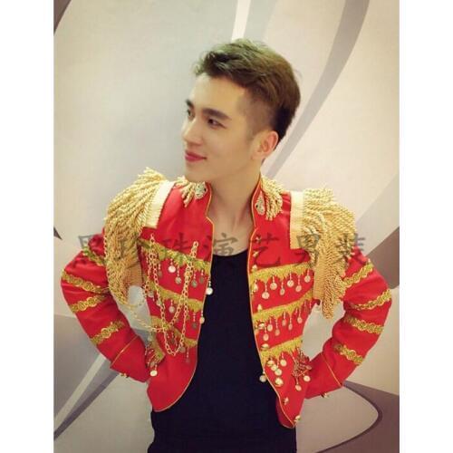Men Tassel Suits Designs Masculino Homme Terno Stage Singers Men Sequin Blazer Dance Clothes Jacket Star Style Dress Punk Red