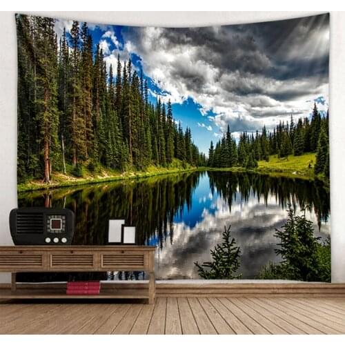 Forest Plant Landscape, Colorful Clouds, River Tapestry, Natural Scenery Tapestry Wall Hanging, Home Decoration
