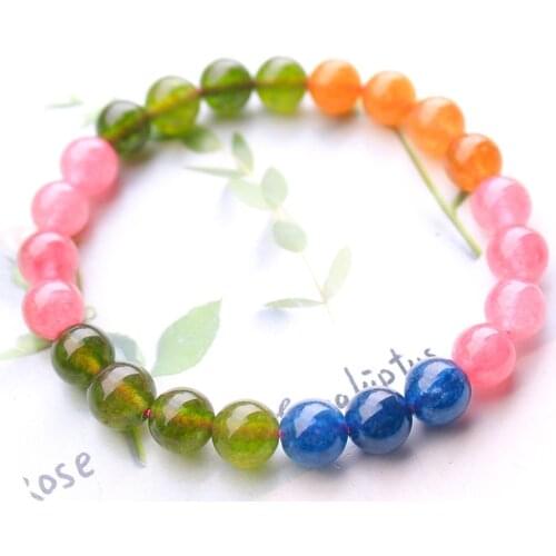 Top Rainbow Natural Different Mixed Stone Rose Quartz Apatite Amazonite Jasper Round Beads Bracelet 10mm 8mm AAAAA
