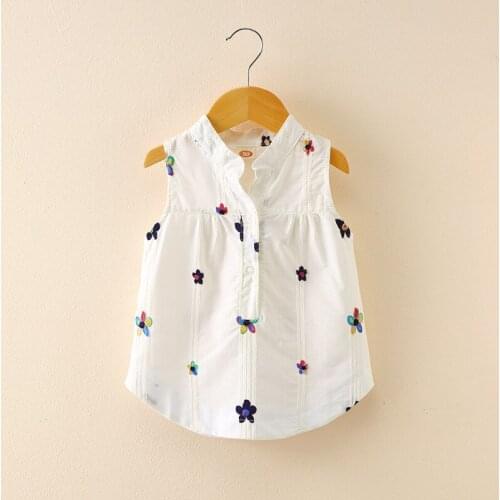 2021 New Summer Girl Baby Vest Korean Embroidered Flower Sleeveless Lapel Casual Shirt Top
