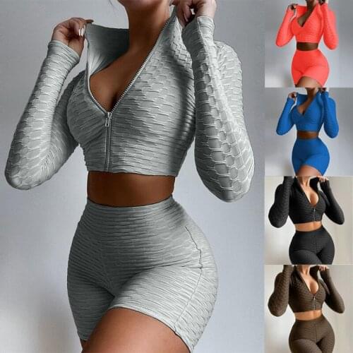 2021 New Long Sleeve Tracksuit Sport Set Women Sportswear Home Tight Solid Long Sleeve Casual Sports Suit Women Wear