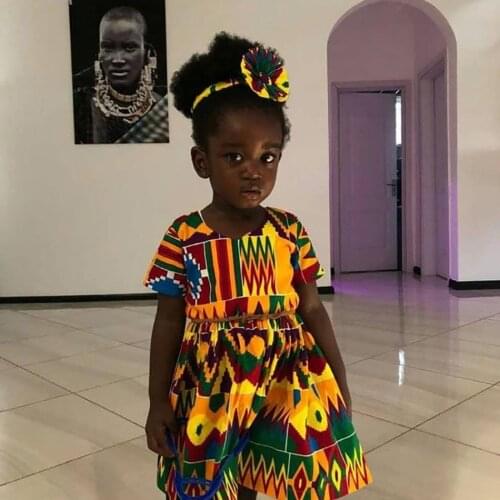 African Dress Girl Traditional African Clothing Bohemia Kid Kawaii Sundress Elegant Children Print Summer Style 2021