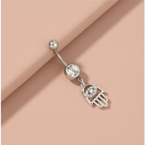 Fatima Hand Hamsa Dangle Pendant Navel Nail Barbell Body Piercing Jewelry Belly Navel Bar Ring for Women Summer Beach Gift